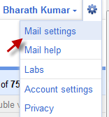 Gmail settings link at navigation bar