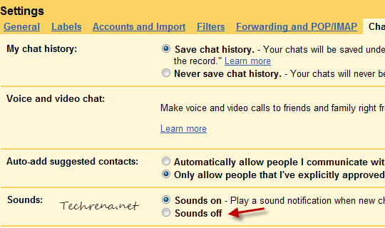 gmail chat sounds settings