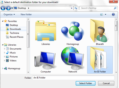 Select download folder for IE9