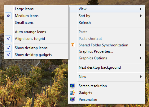 View context menu on desktop