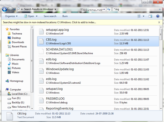 Log files in windows folder