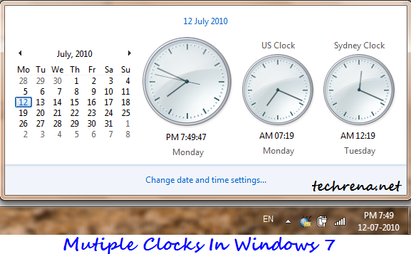 Mutiple clocks in windows 7