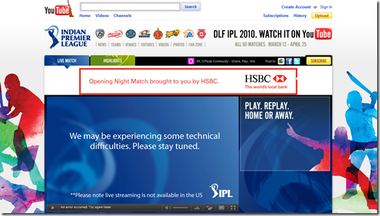 tech probs youtube ipl inaugral match