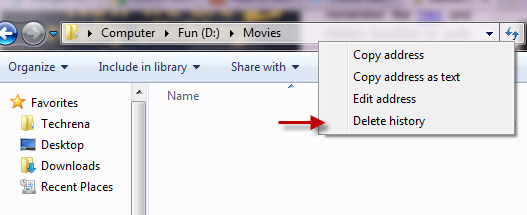 Delete file folders history in Windows 7
