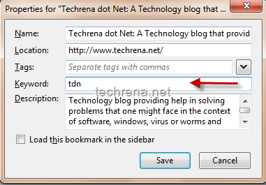 Add Bookmark keywords in Forefox