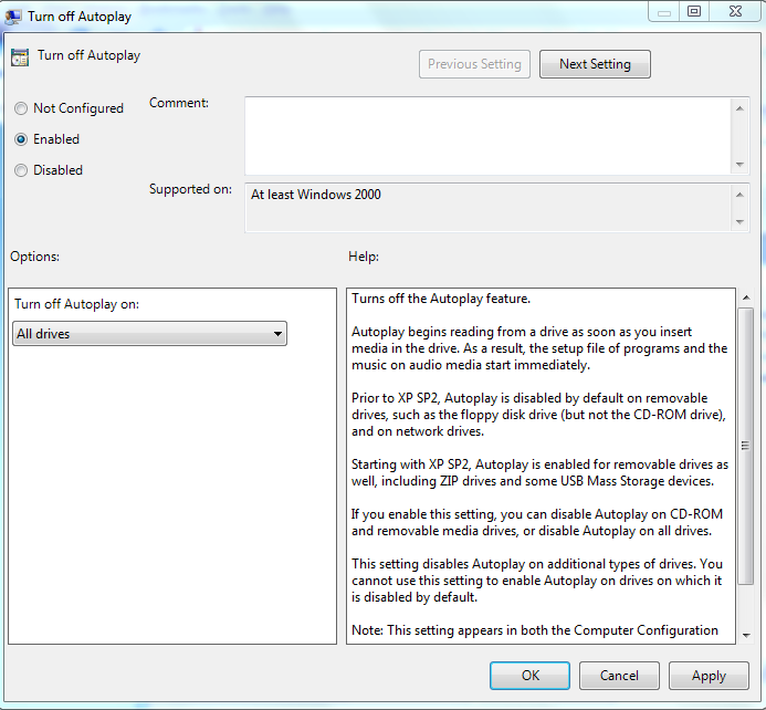 disable autoplay gpedit settings
