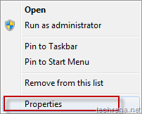Windows 7 right click context menu on shortcut