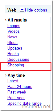 shopping link Google Show options