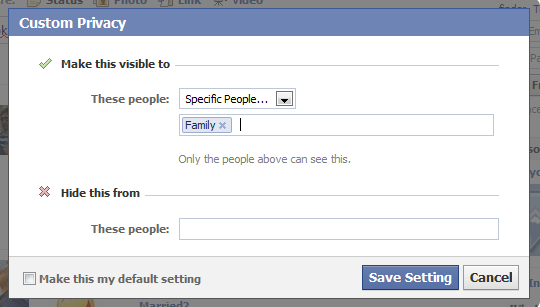 Facebook status update privacy