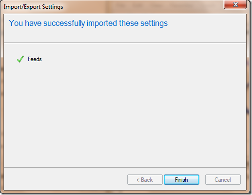 feeds successfully imported to internet explorer favorites