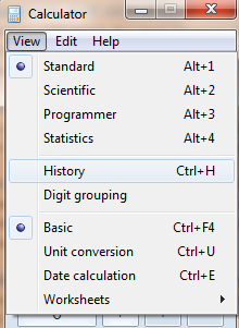 Calculator history in Windows 7