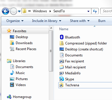 SendTo folder edit