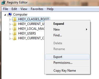 Export regedit keys