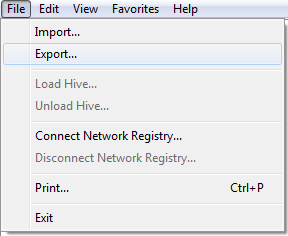 export option in regsitry editor