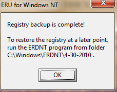 registry backup complete in ERUNT