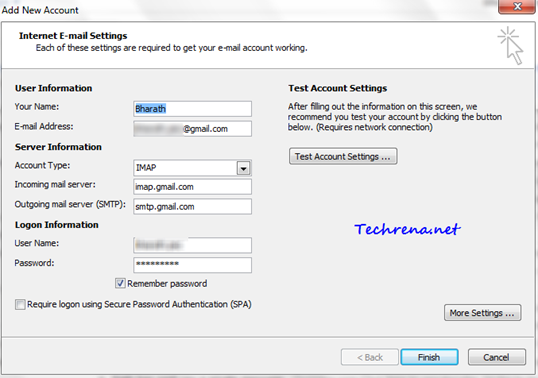 Gmail settings in outlook 