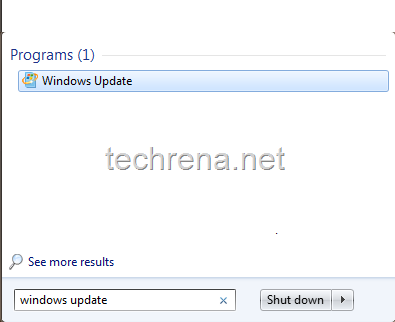 windows update start menu search