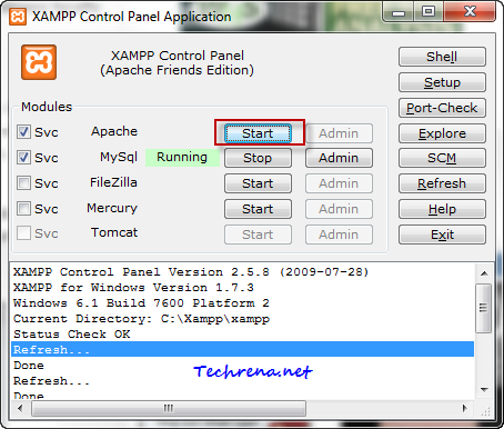 Xampp control panel start Apache