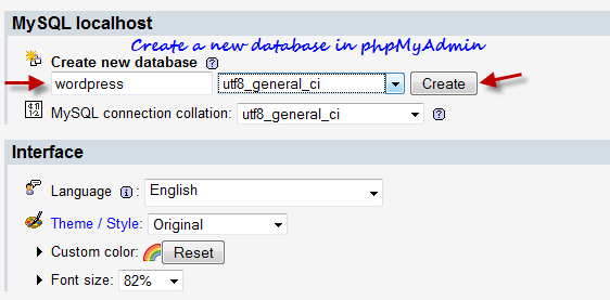 New database in phpMyAdmin