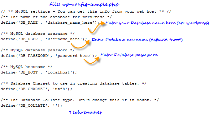 editing wp-config-sample.php file