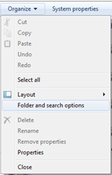 Folder and search options in windows 7