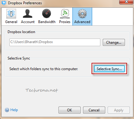 Dropbox preferences