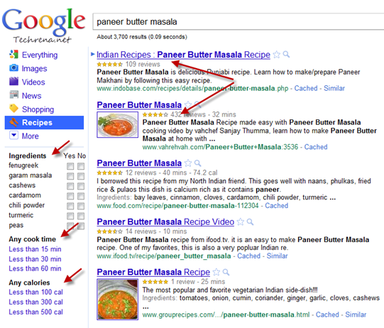 Google recipe search results