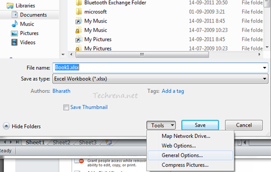 general options tools save as in Excel